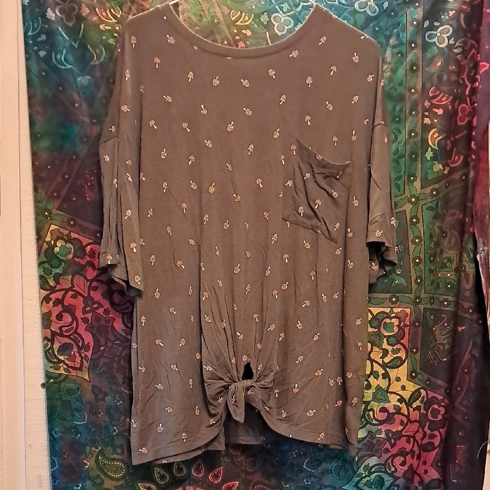 Gray Women's Top with Pocket and Knot Detail